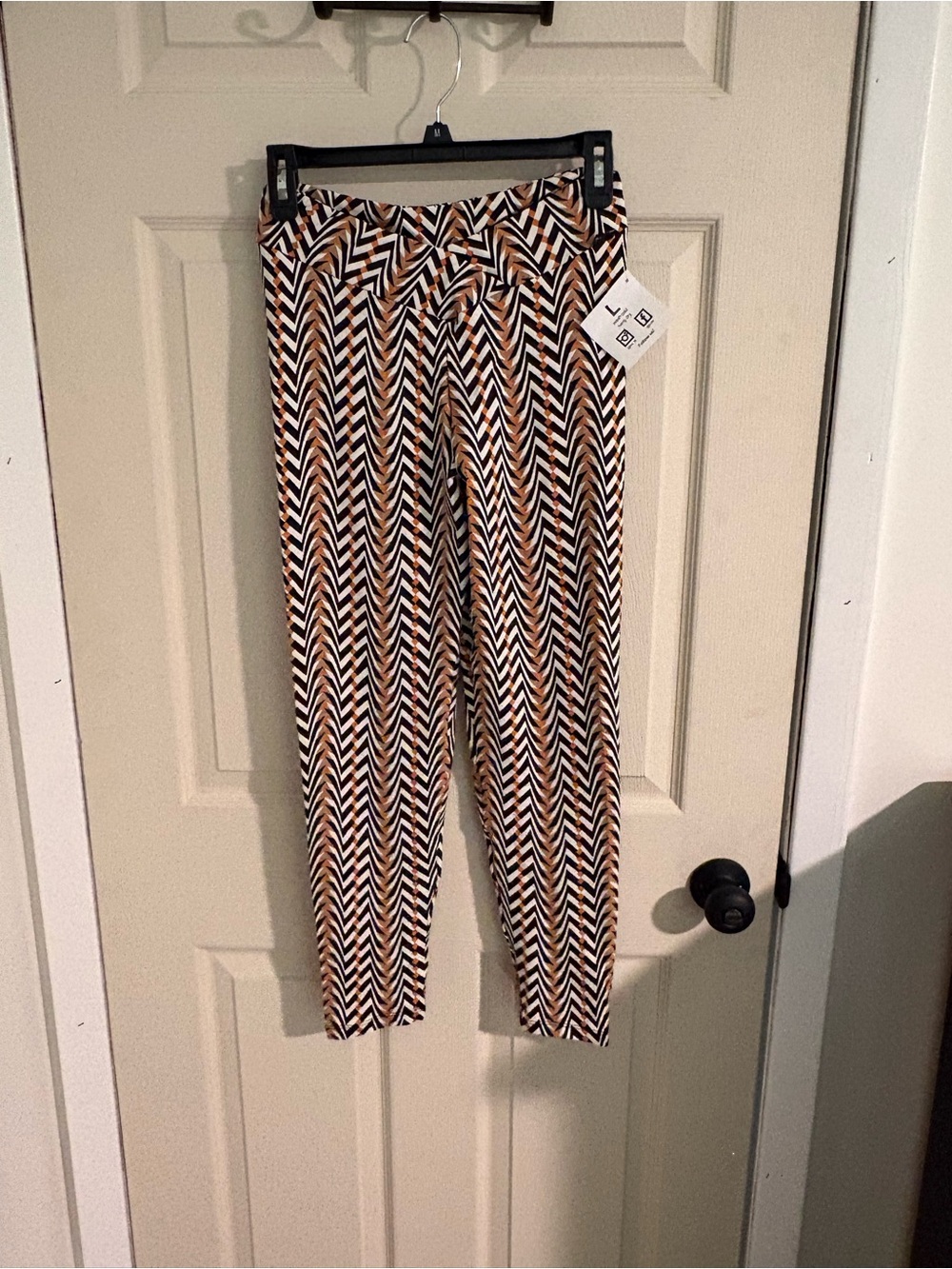 LiCi Chevron-Pattern Pull-On Pants in Black, White & Brown
